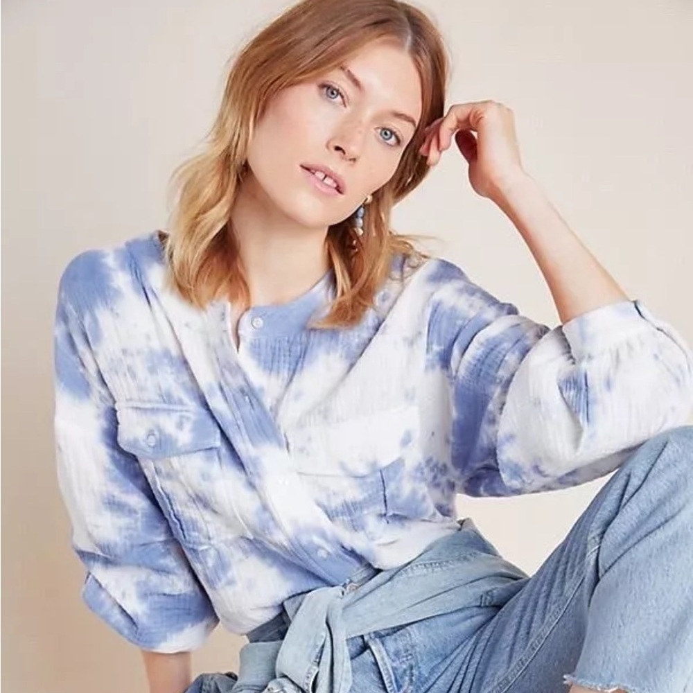 Anthropologie Eri + Ali Anya Tie Dyed Button Down Shirt  Blouse Gauze Medium